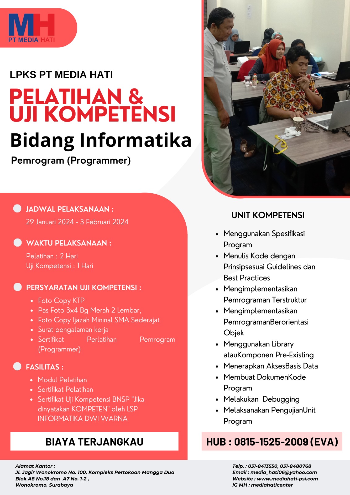 INFO PELATIHAN & UJI KOMPETENSI 29 JANUARI -  03 FEBRUARI 2024